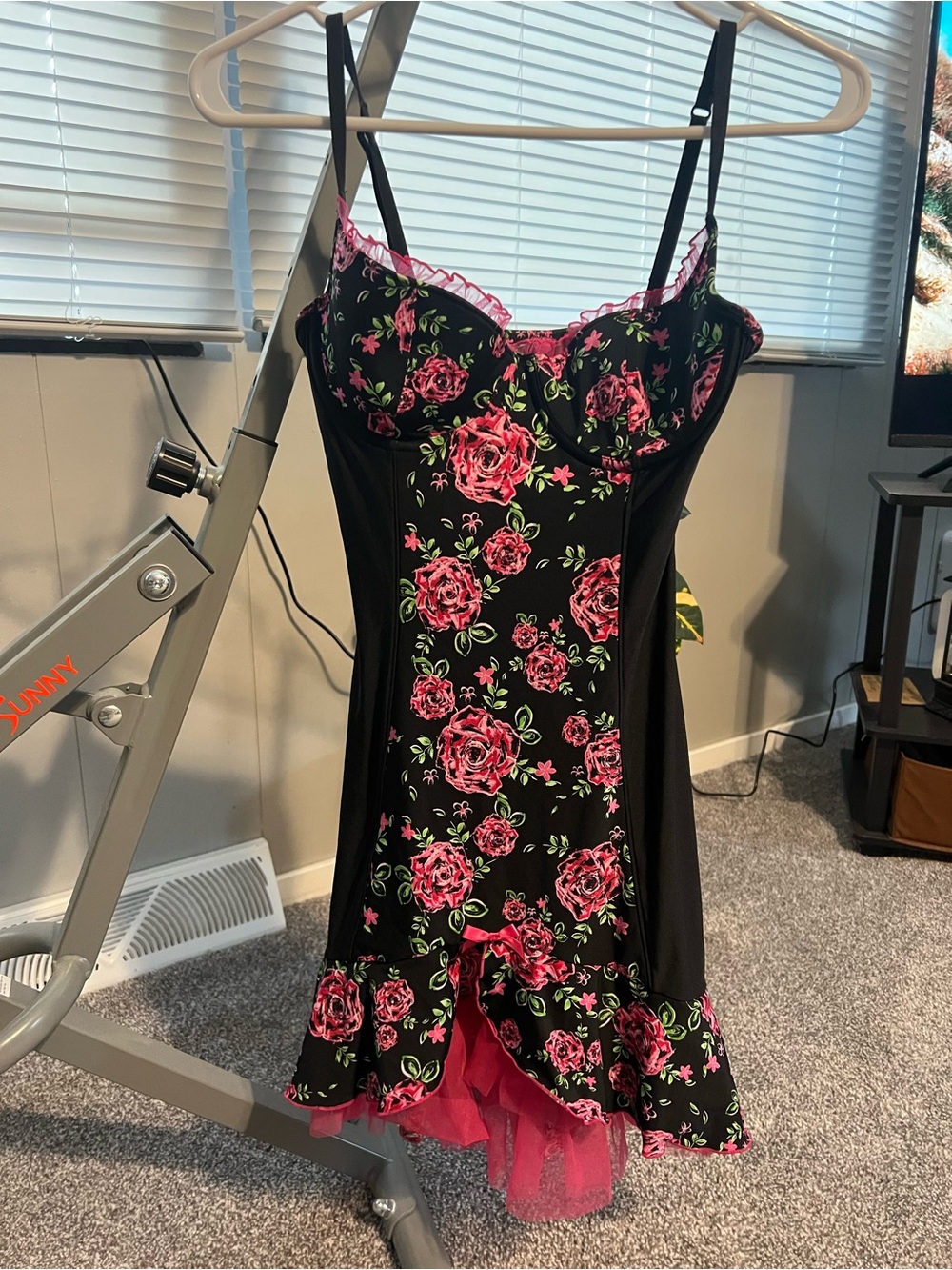 Victoria's Secret Black Chemise with Pink Floral Print